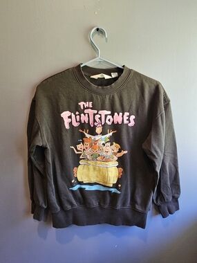 H&M Dark Gray The Flintstones Graphic Sweatshirt with Pink Logo
